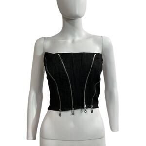 With Jean Structured Black Wash Denim Mirabel Corset Top Size XS